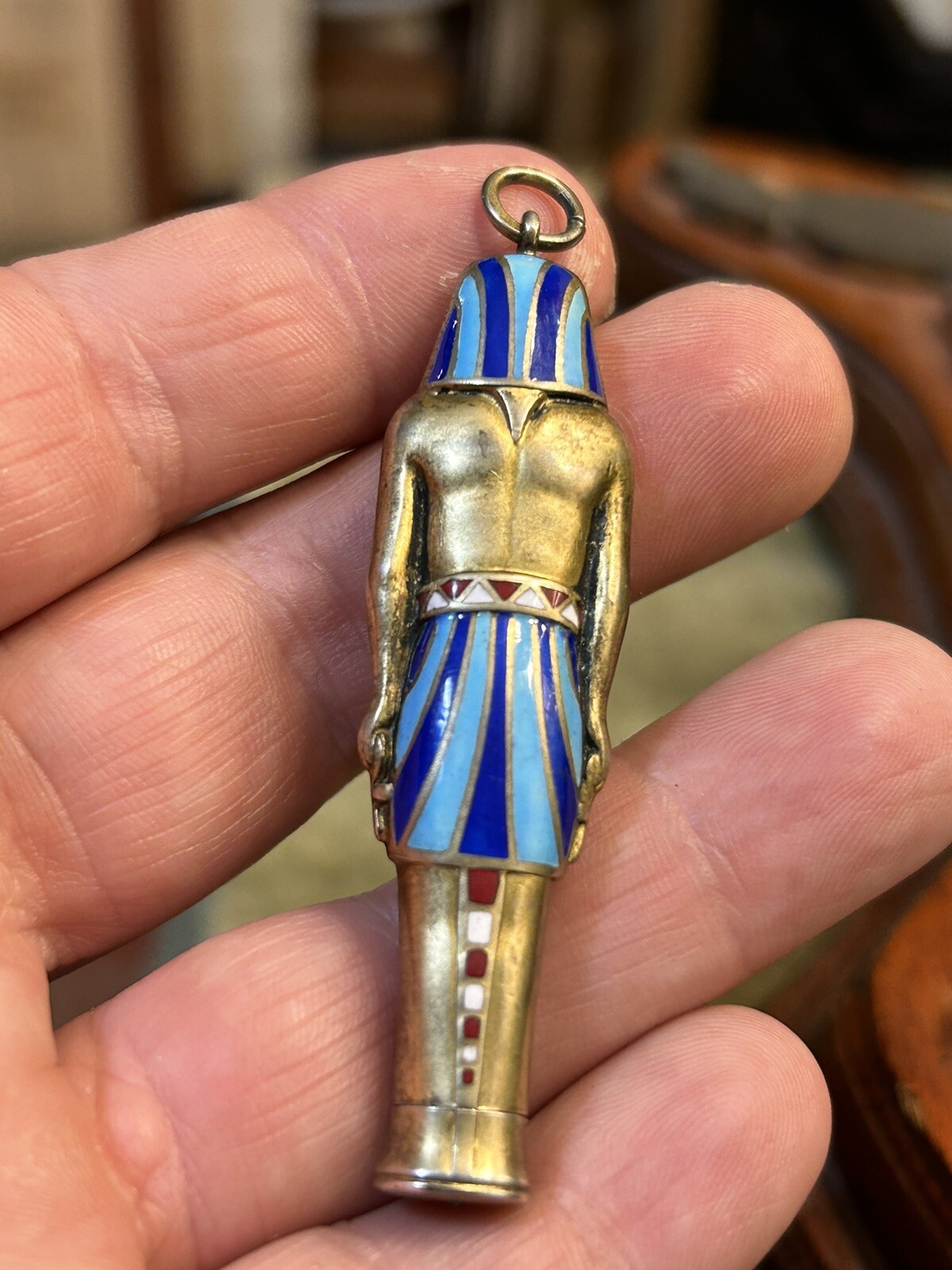 1920s British Egyptian Revival Sterling Enamel Retractable Pencil Brit Hallmarks