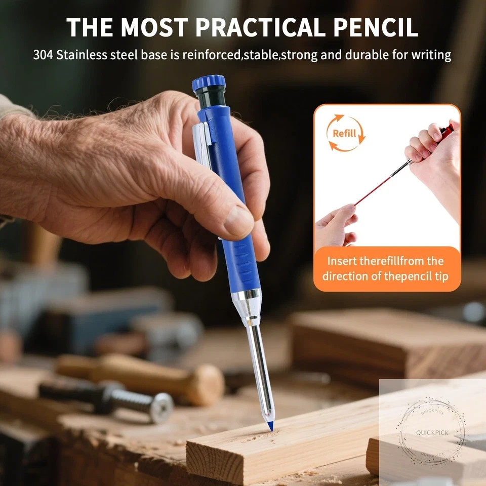 4 Pack Carpenter Pencil with Sharpener, Mechanical Pencils Set with 28 Refills