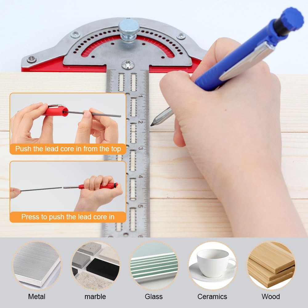 3 PCS Deep Hole Marker Pen Kit 36 Leads Integrated Sharpener For Carpenters