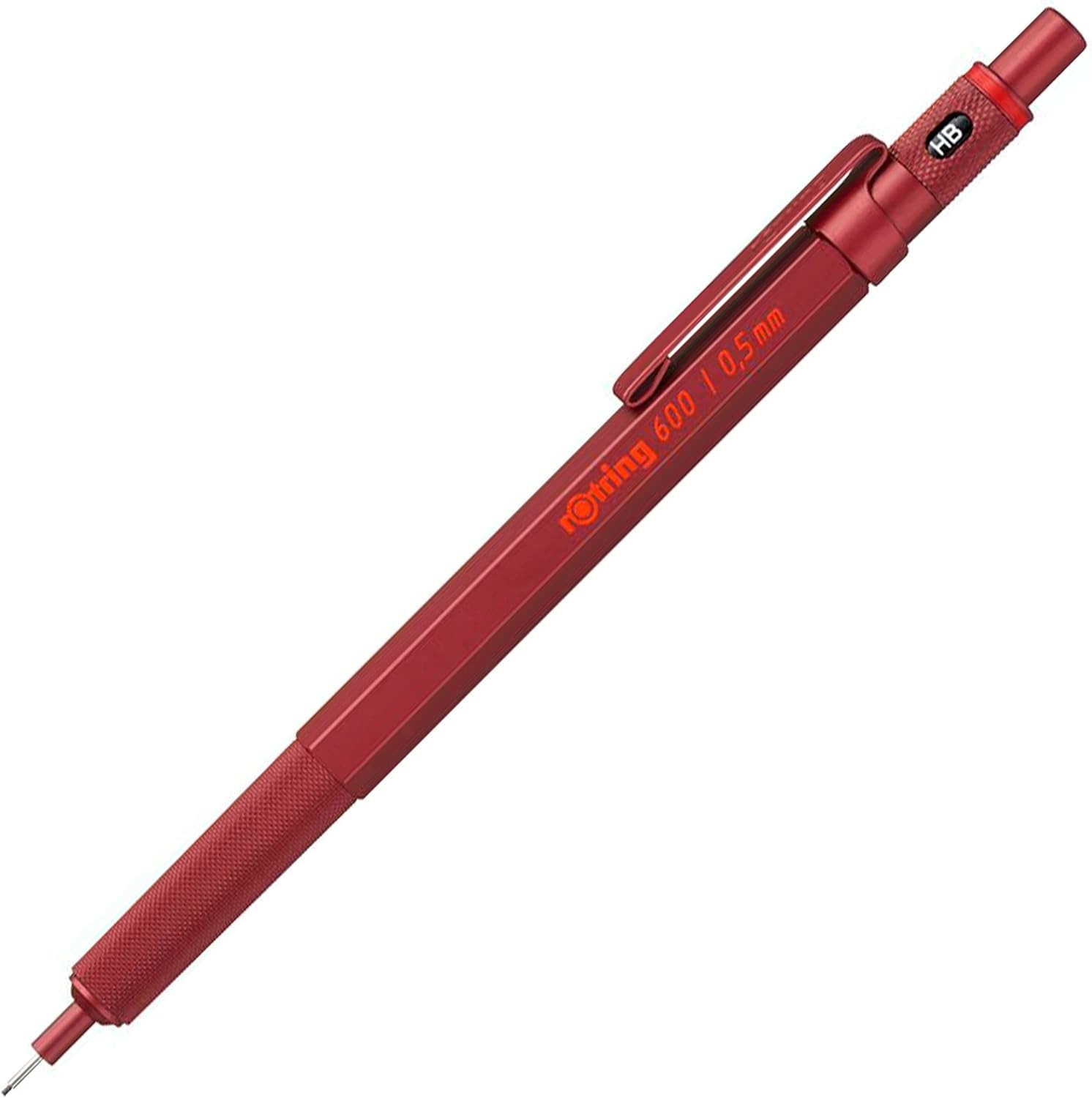 600 Mechanical Pencil | HB 0.5 mm | Red All-Metal Body | Hexagonal Barrel