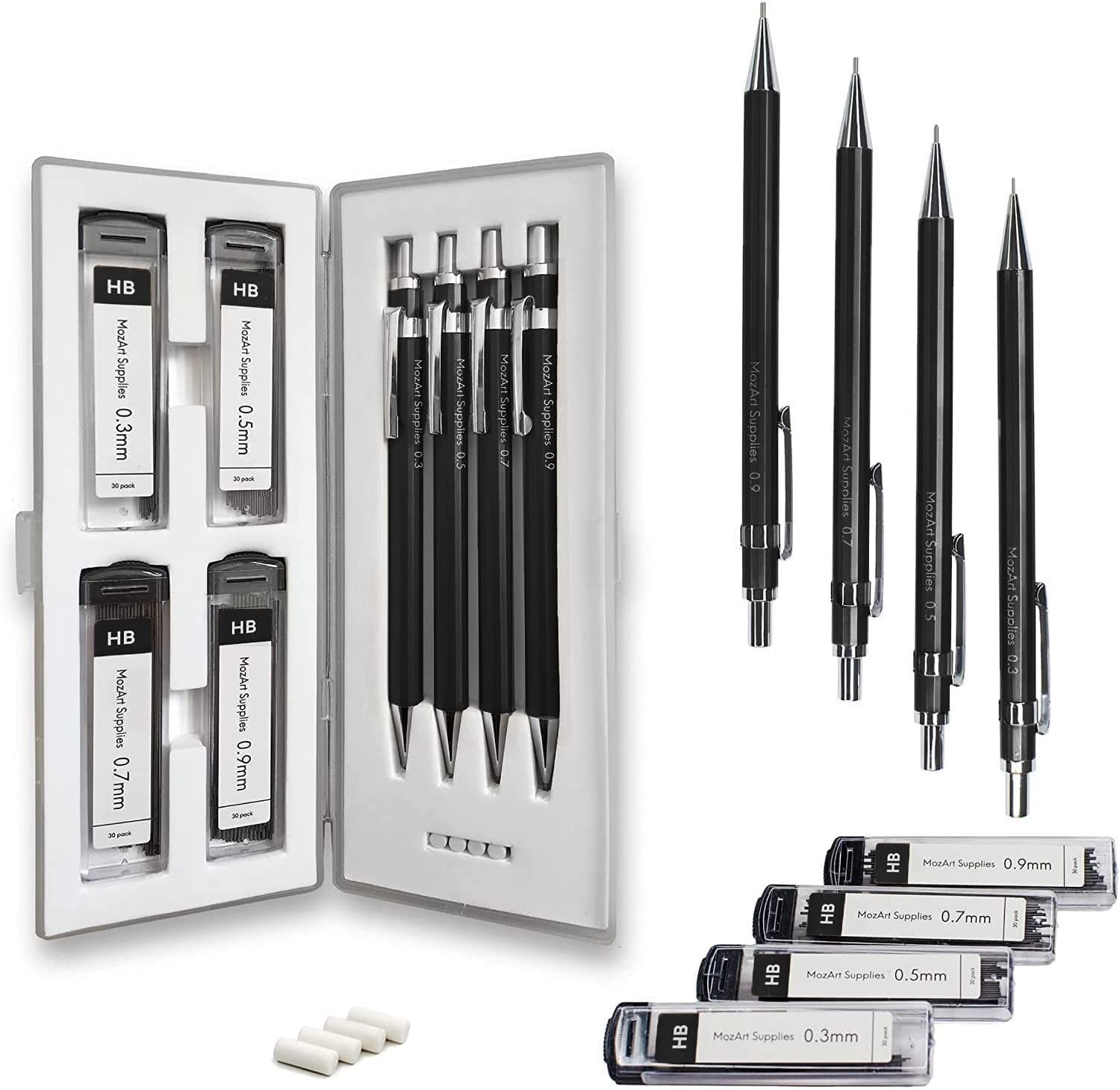 MozArt Mechanical Pencil Set with Case – 4 Sizes: 1 Count (Pack of 1), Black