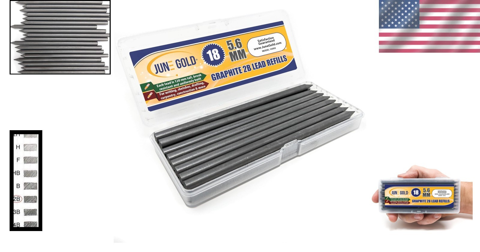 18-Pack 5.6 mm 2B Graphite Lead Refills – Quality for Sketching