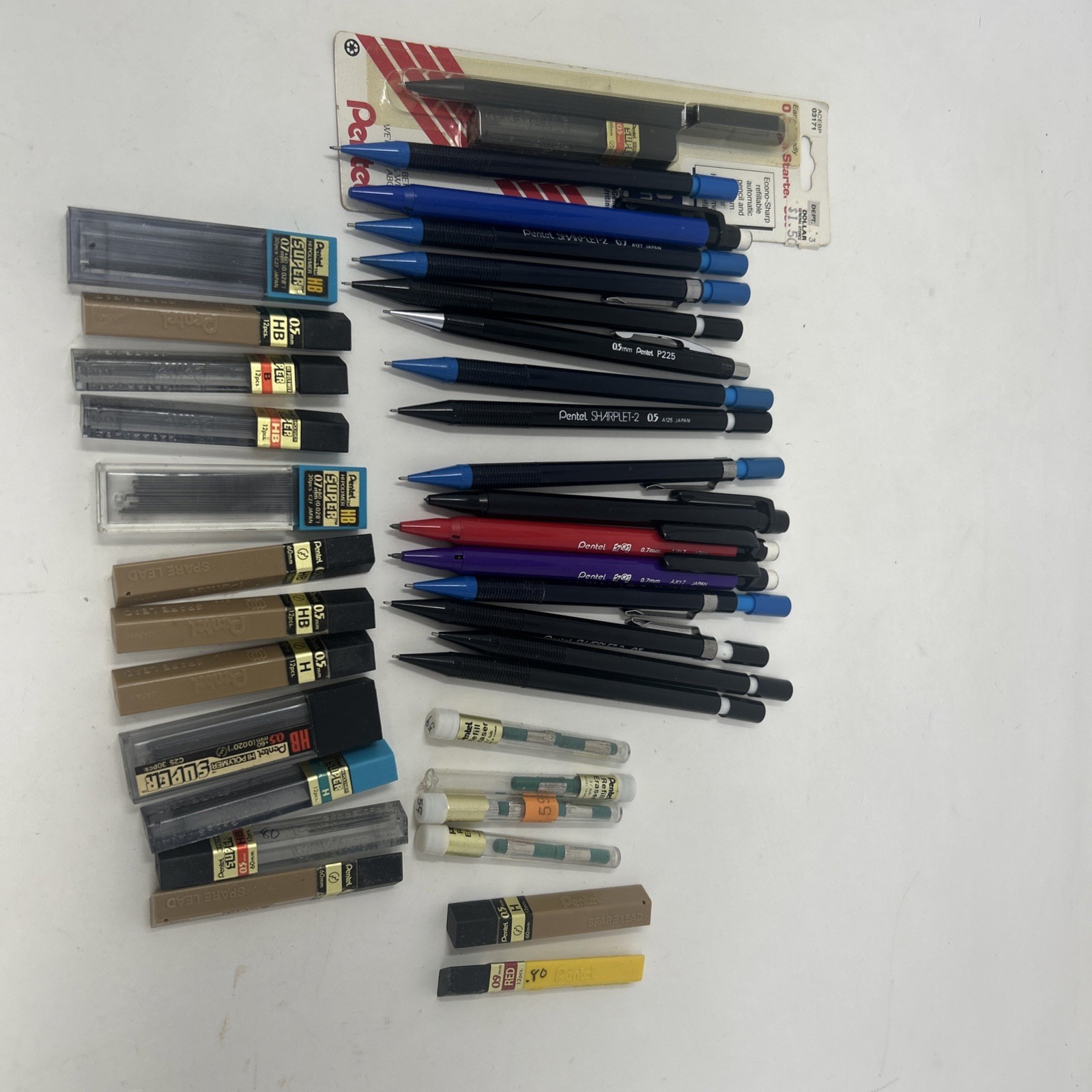 Vintage Pentel Mechanical Pencil Lot Sharplet P225 EZ#2 Lead Refills & Erasers