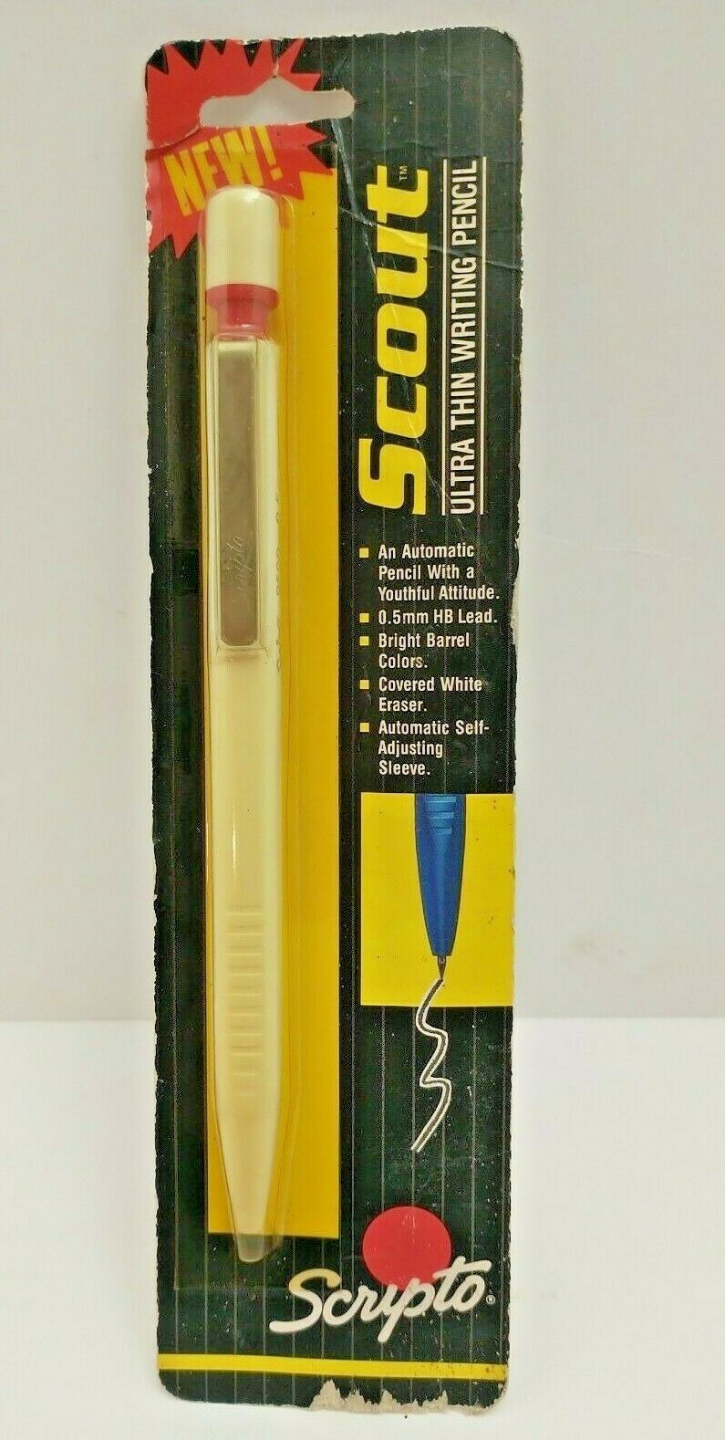 1991 Scripto White SCOUT Ultra Thin Writing Mechanical Pencil 0.5mm HB Lead