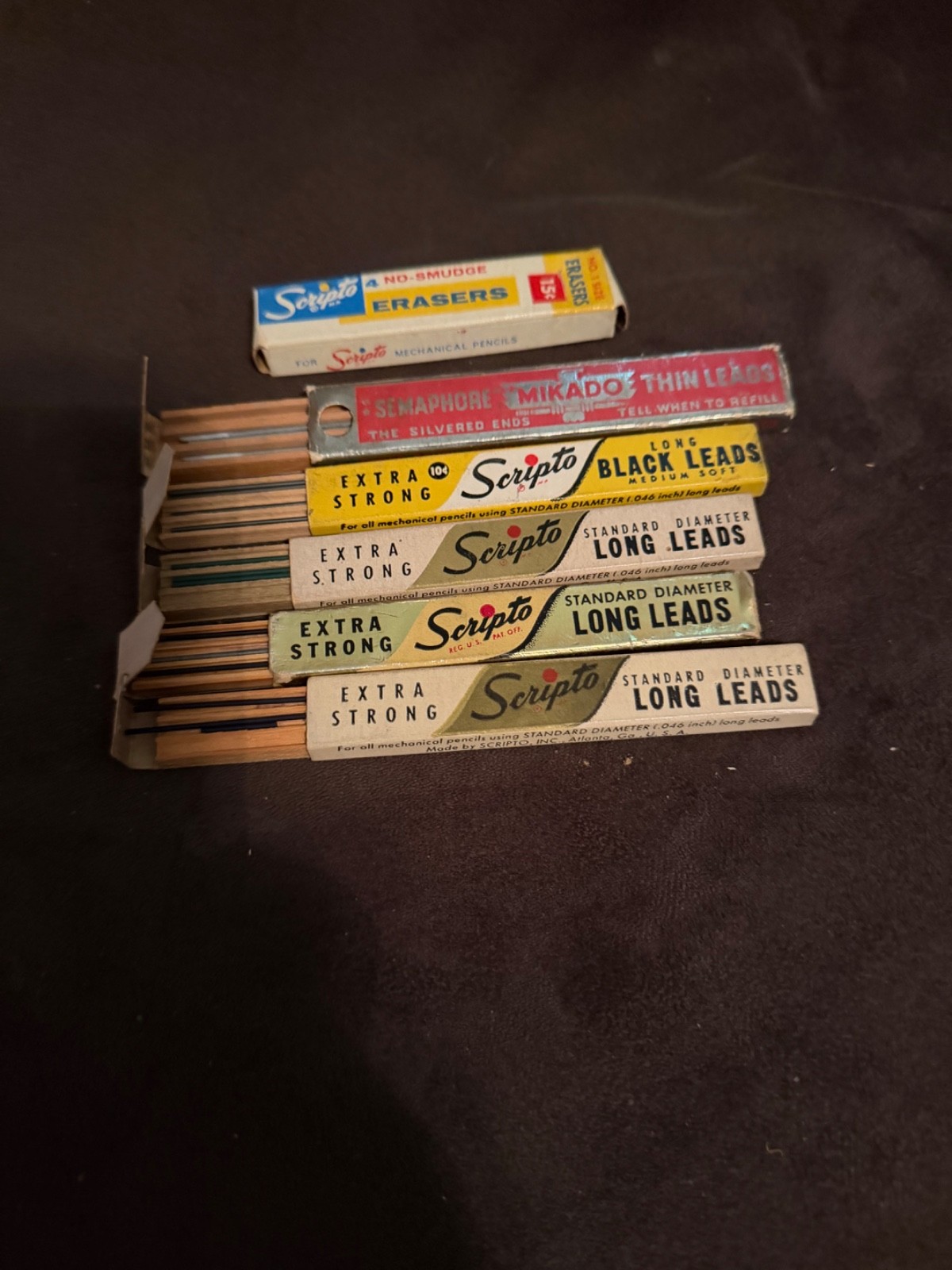 Vintage Scripto & Mikado Lead Containers with Pencil Led and Scripto Erasers