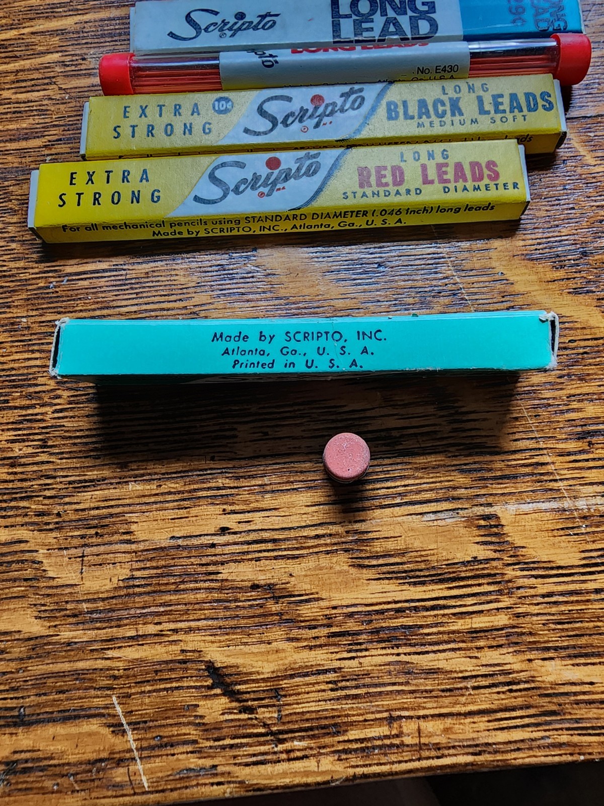 Lot Of 4 Vintage Scripto Extra Strong Long Pencil Leads 2 Colors Eraser Box W/1