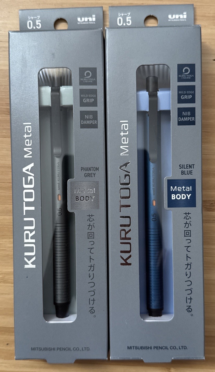 Set of 2 UNI KURU TOGA METAL 0.5mm Mechanical Pencils M5KH 1P Blue/Grey Body New