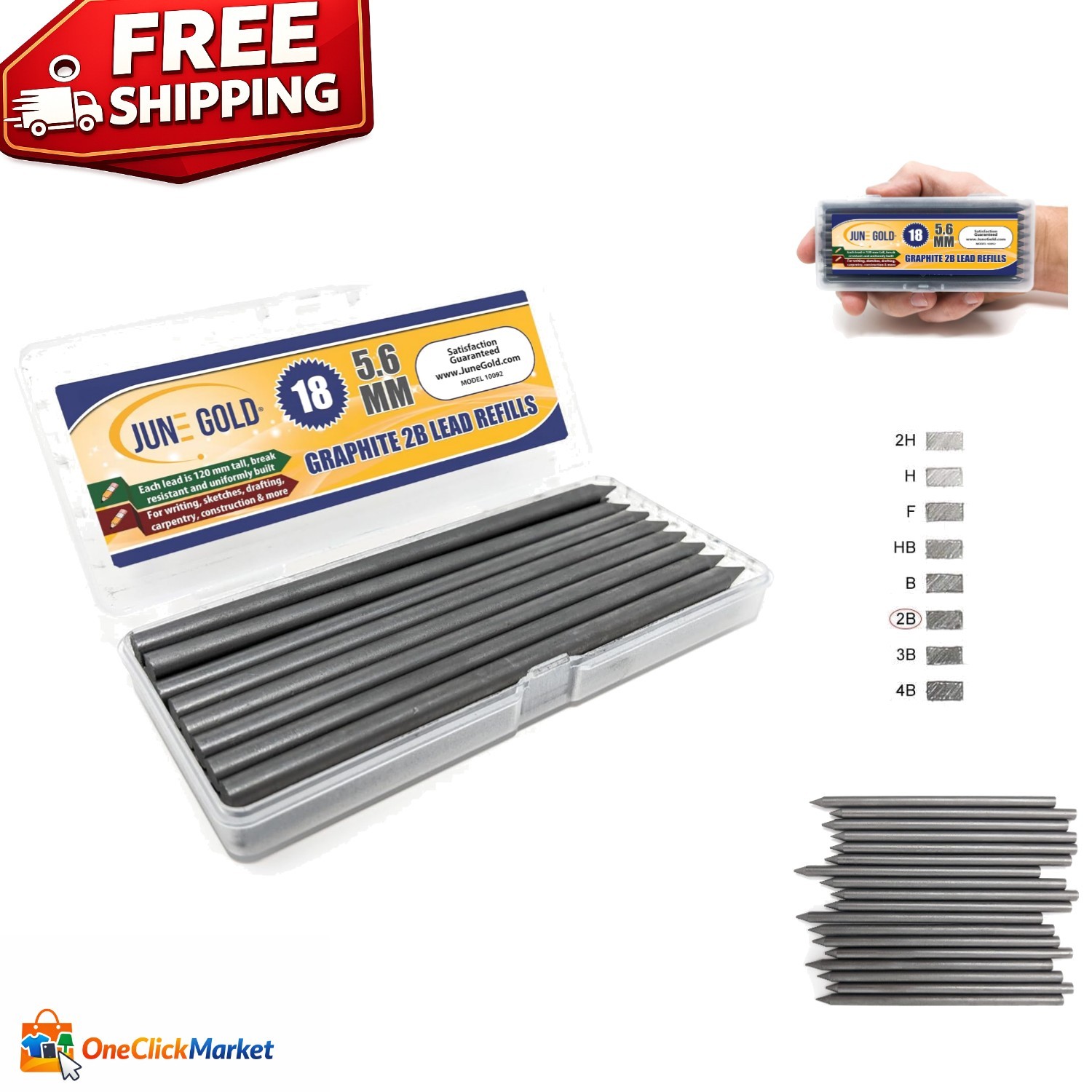 18-Pack 5.6 mm 2B Graphite Lead Refills – Quality for Sketching