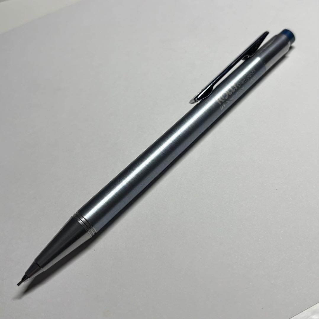 Pentel Rolly Double Knock Mechanical Pencil Silver Light Blue Metal Body Used