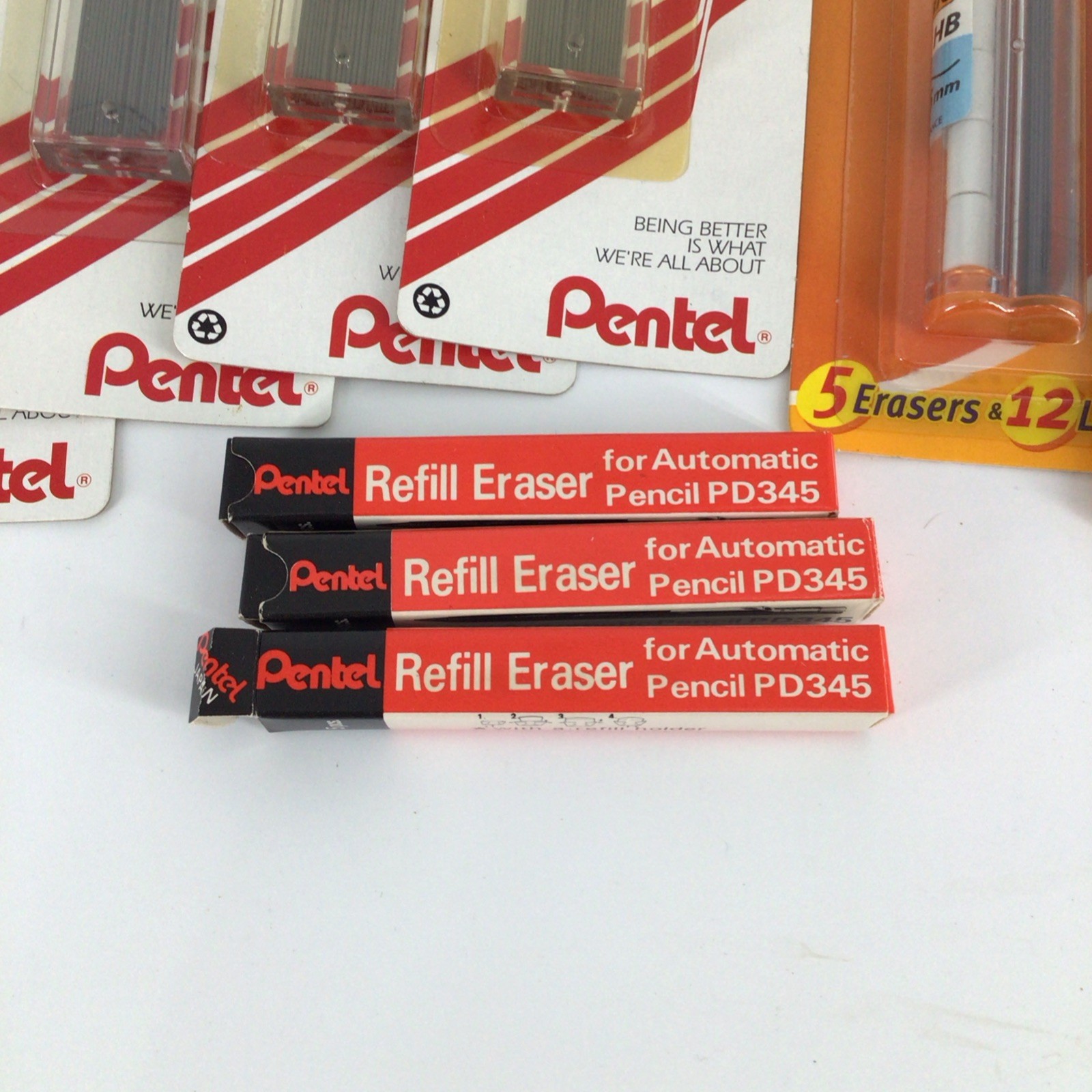 Pentel Super Hi-Polymer Mechanical Pencil Refill Lead 0.5mm HB & Eraser Lot