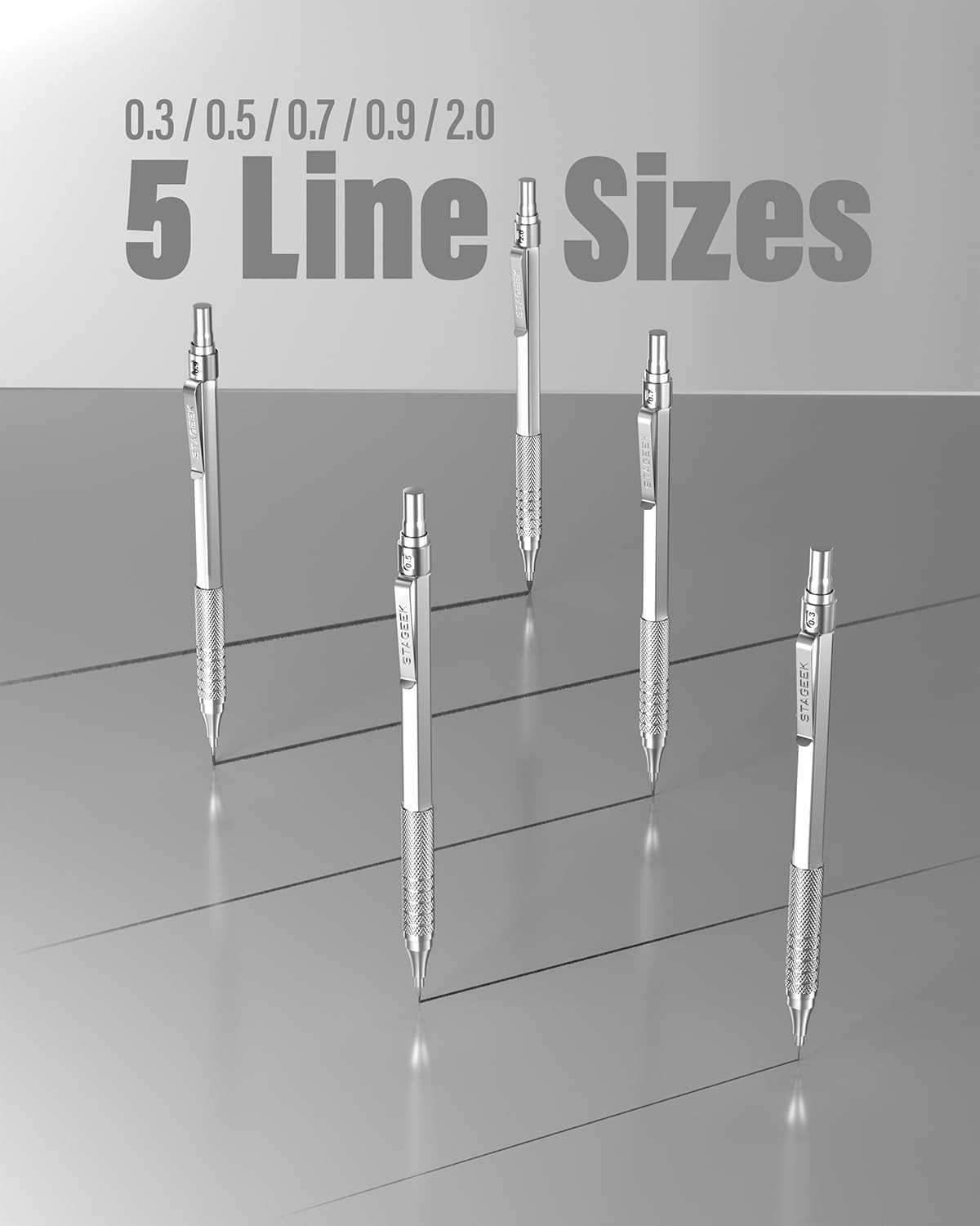 21PCS Metal Mechanical Pencil Set, Art Lead Pencil 0.3, 0.5, 0.7, 0.9, 2mm Ho…