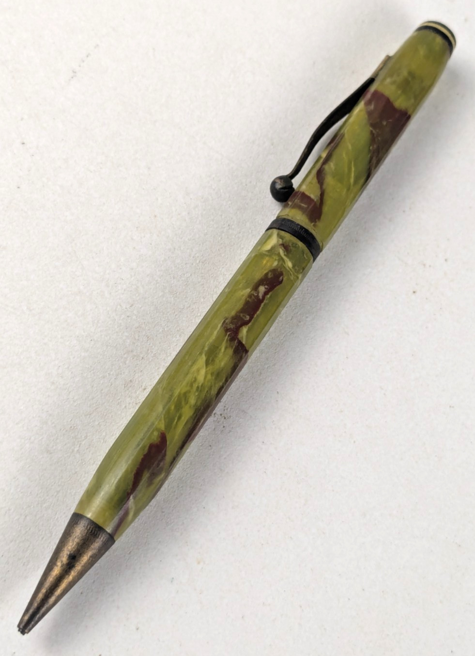 1940-50s – Lovely Wearever Green and Brown Swirl Mechanical Pencil – B18D