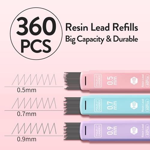 Four Candies Cute Mechanical Pencil Set, 6-Pack with Case