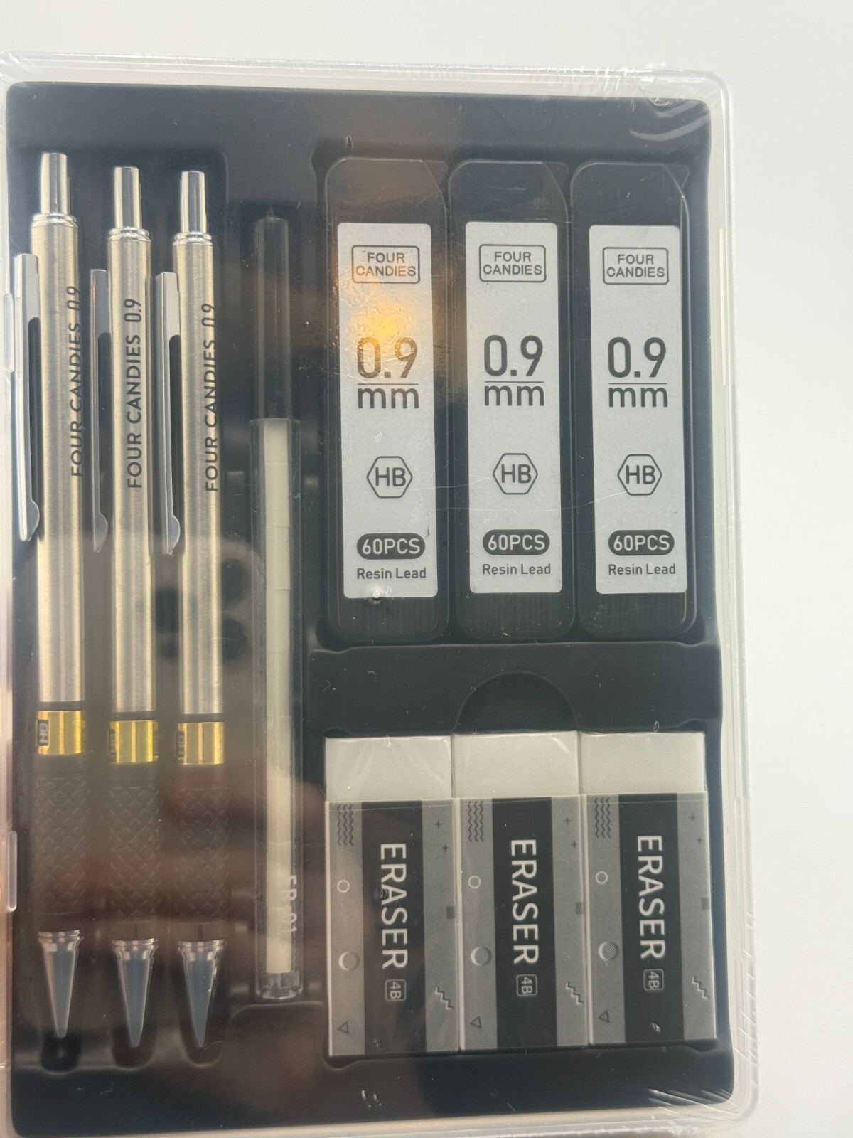 Four Candies Metal Mechanical Pencil Set – 3PCS 0.9Mm Art Mechanical Pencils & 3