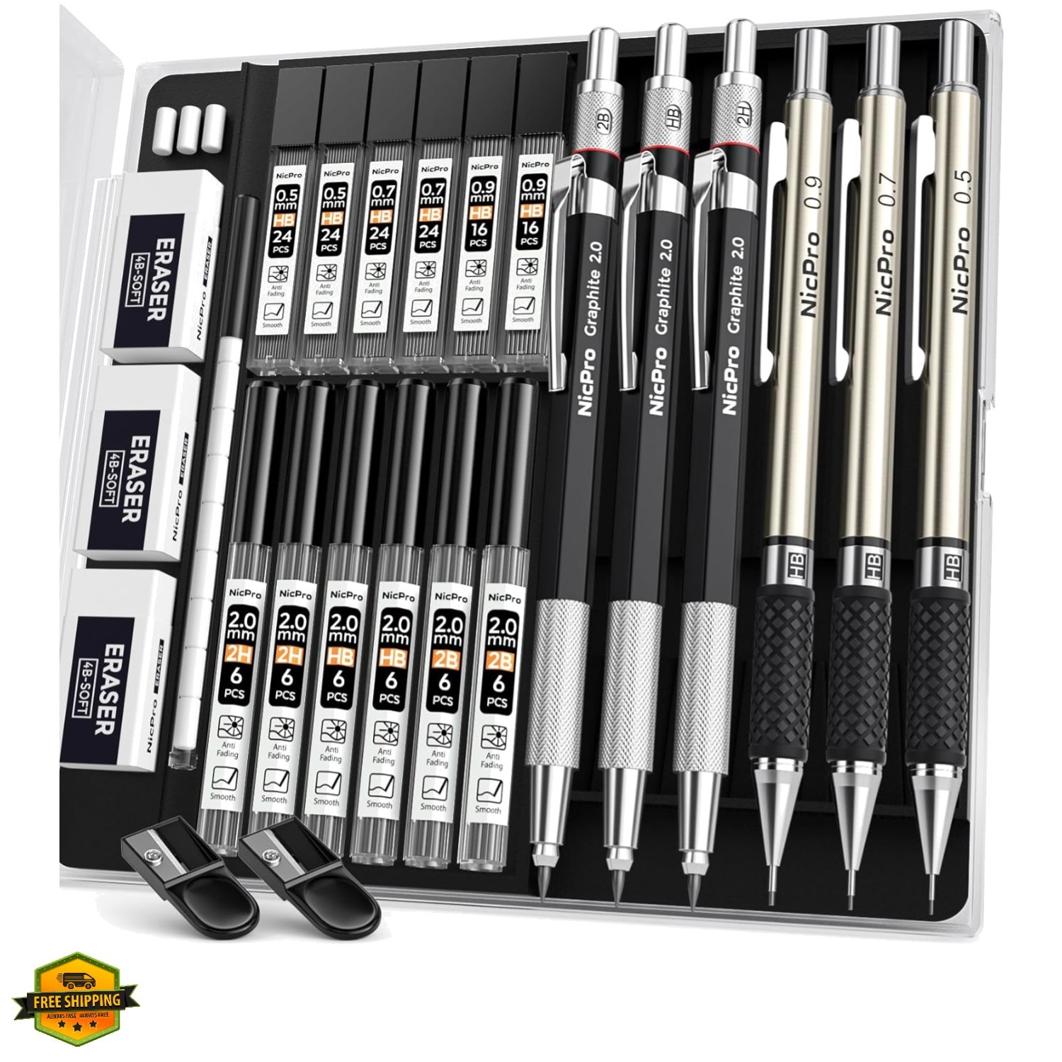 6PCS Art Mechanical Pencil Set, 3PCS Metal Drafting Pencil 0.5 mm & 0.7 mm & …
