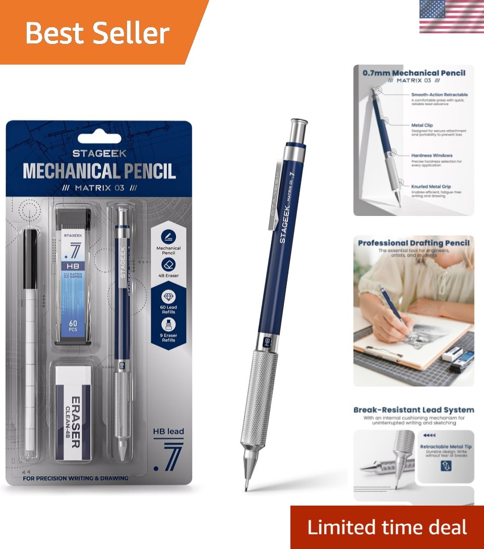 0.7 mm Mechanical Pencil, Metal Art & Drafting Pencil with Eraser and 60 HB L…
