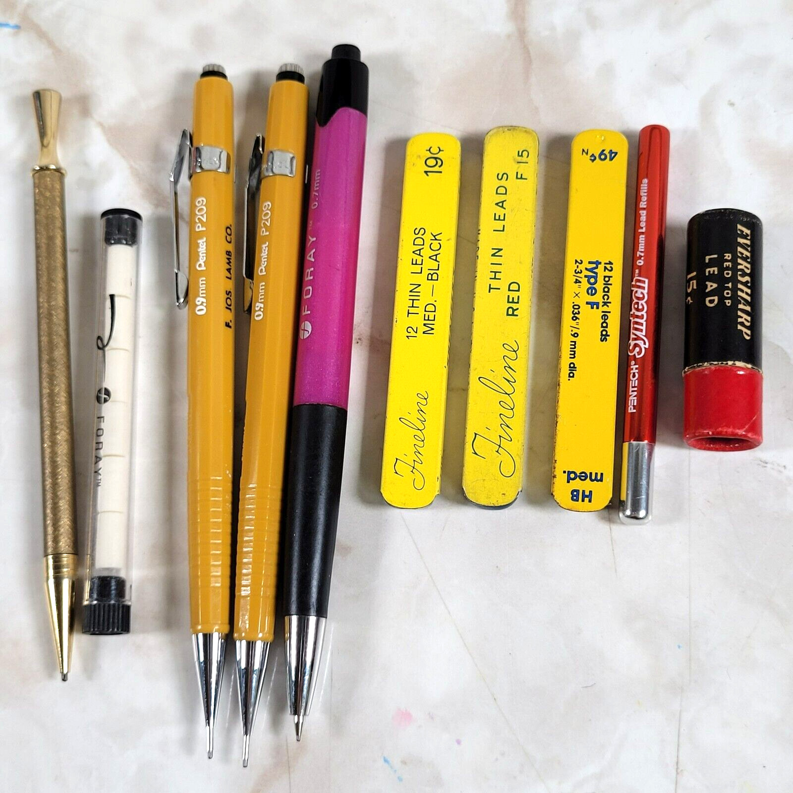 Lot Vintage Pencils Pentel P209, Foray, Shaeffer Leads, Erasers