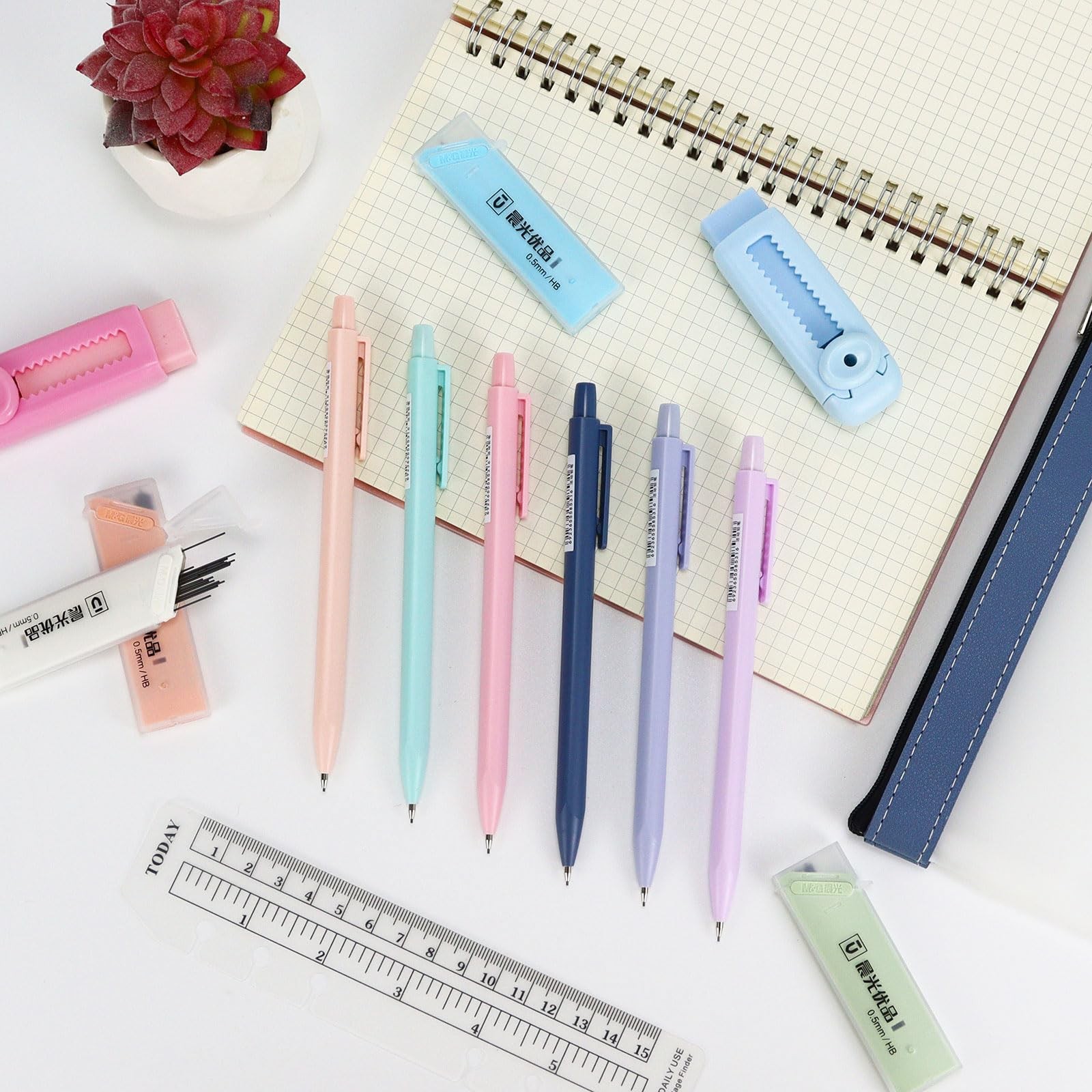 6 PCS 0.5mm Cute Pastel Mechanical Pencils Set with Lead Refills Eraser