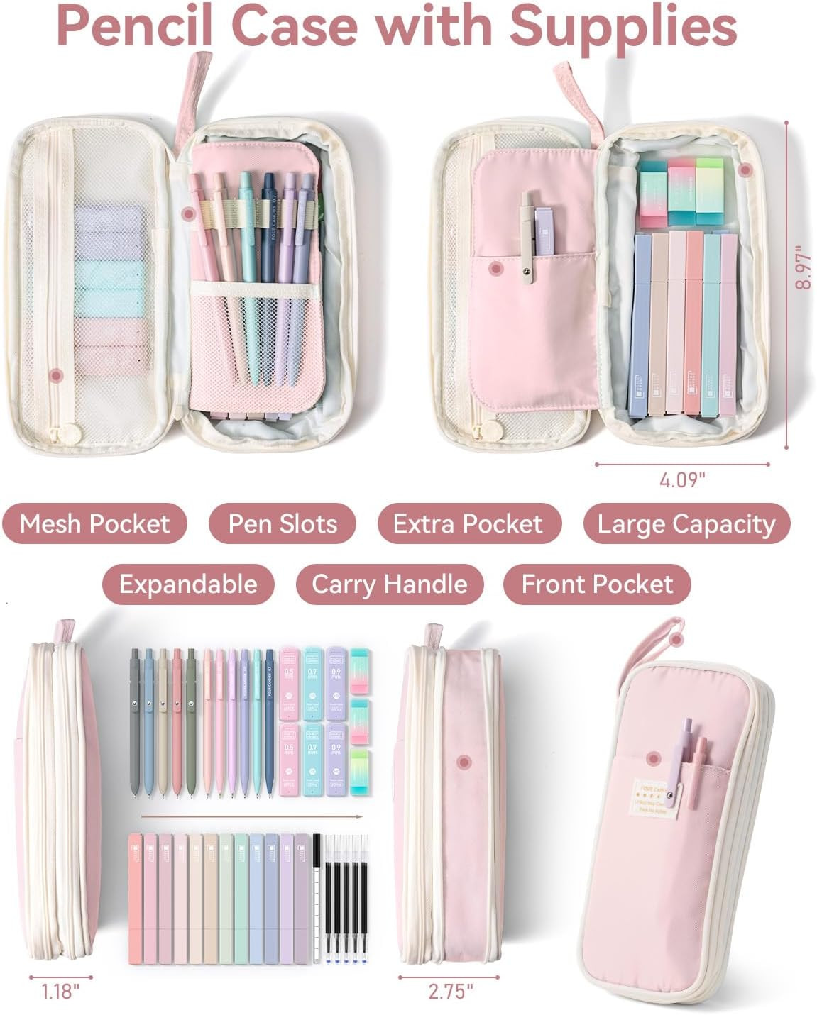 39 PCS Aesthetic School Supplies with Cute Pen Case, 12 Pastel Highlighters, 5 B