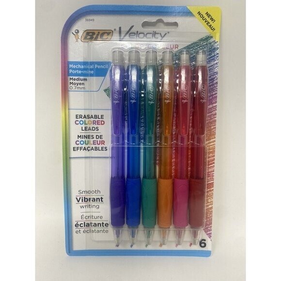 BIC Velocity Mechanical Pencils with Colored Leads, Medium Point 0.7 mm, 6-Count