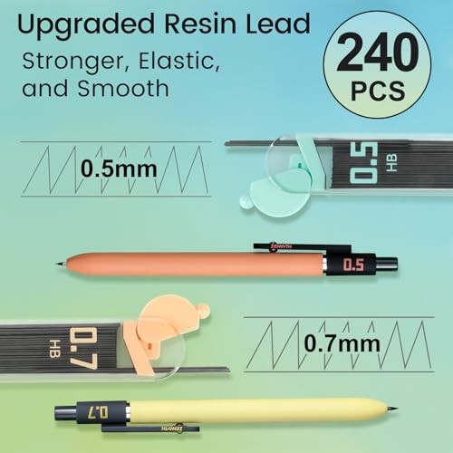 Pastel Mechanical Pencil Set, 6 Pack with Case, 0.5mm & 0.7mm | 0.5mm+0.7mm