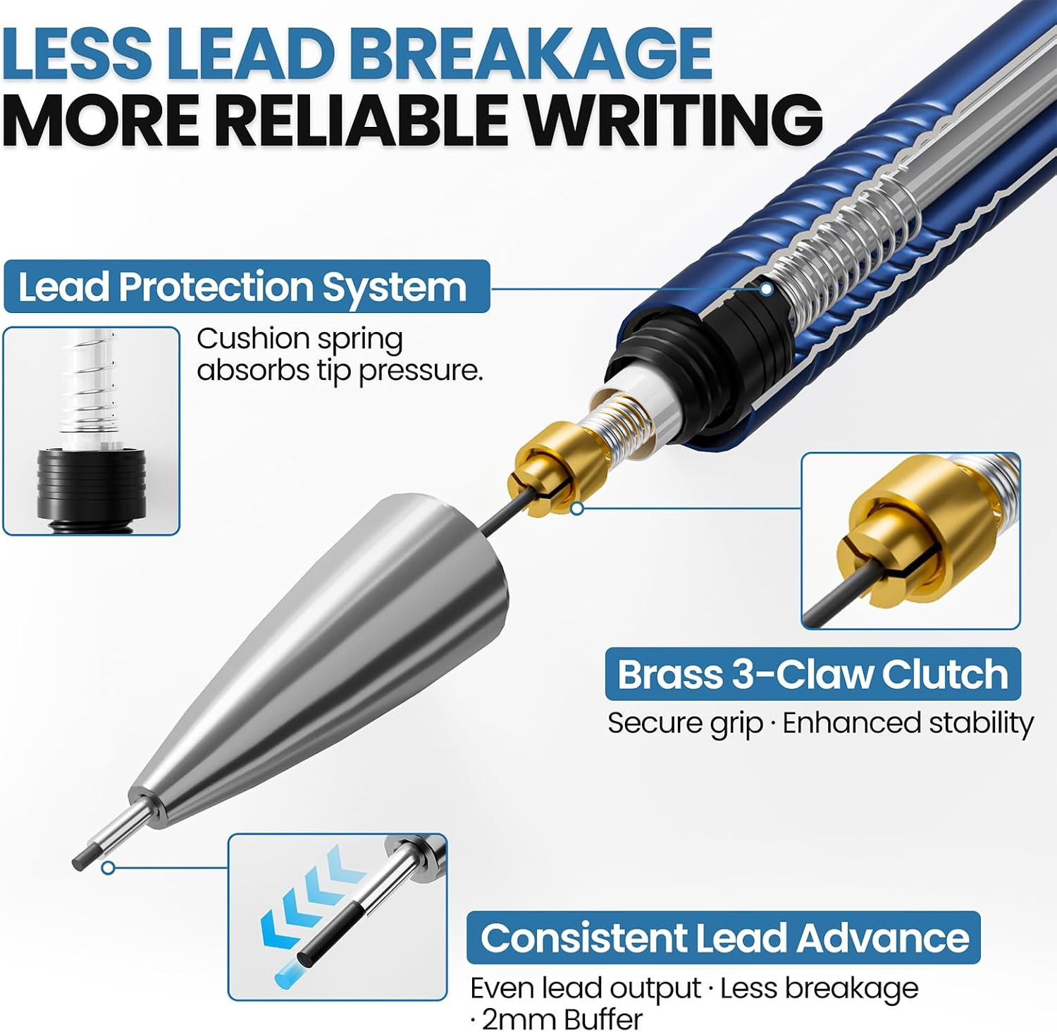 0.7Mm Mechanical Pencil Set with Case, 4PCS Metal Mechanical Pencils with Eraser