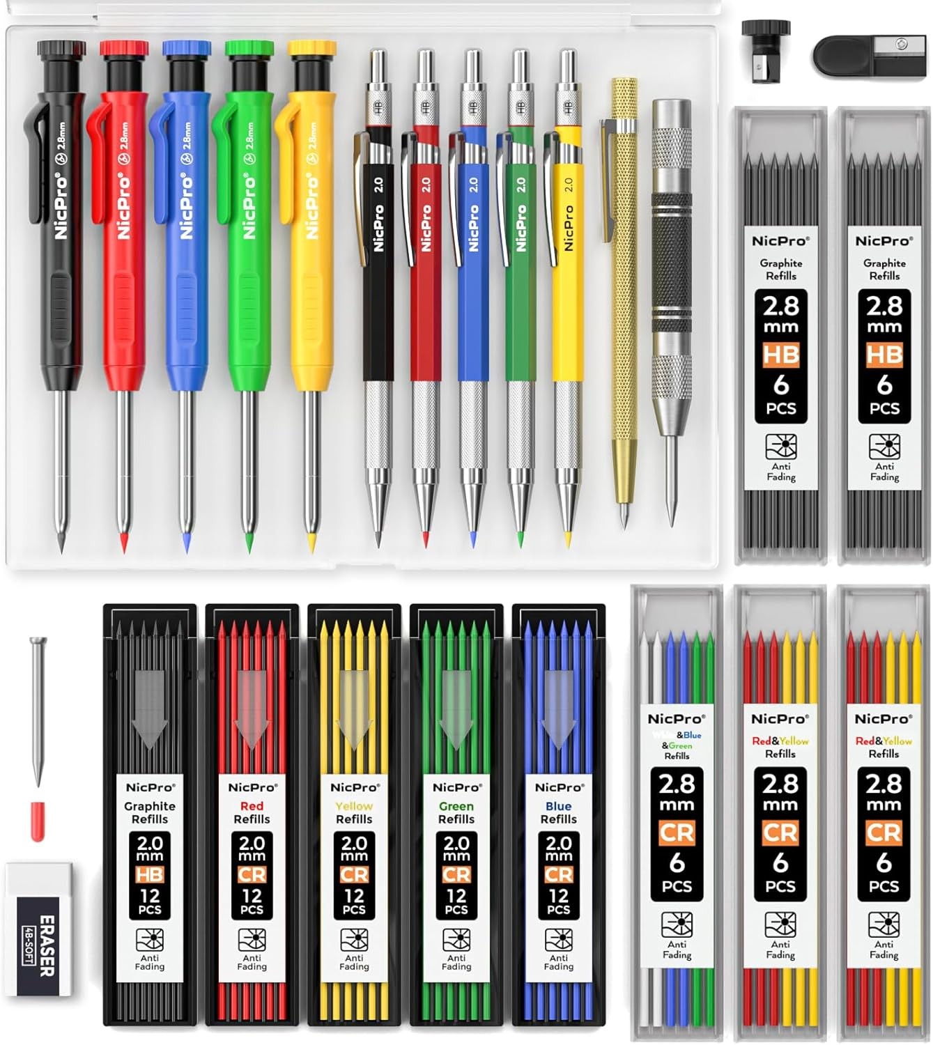 Nicpro 27 Pack Carpenter Pencils for Woodworking, 27 Pack, Multicolor