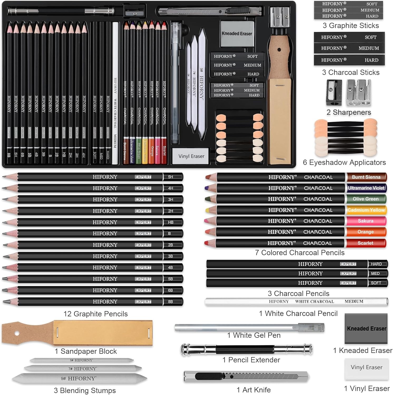 HIFORNY 46 PCS Sketching Drawing Pencil Set,Sketch Pencils Art Supplies with…