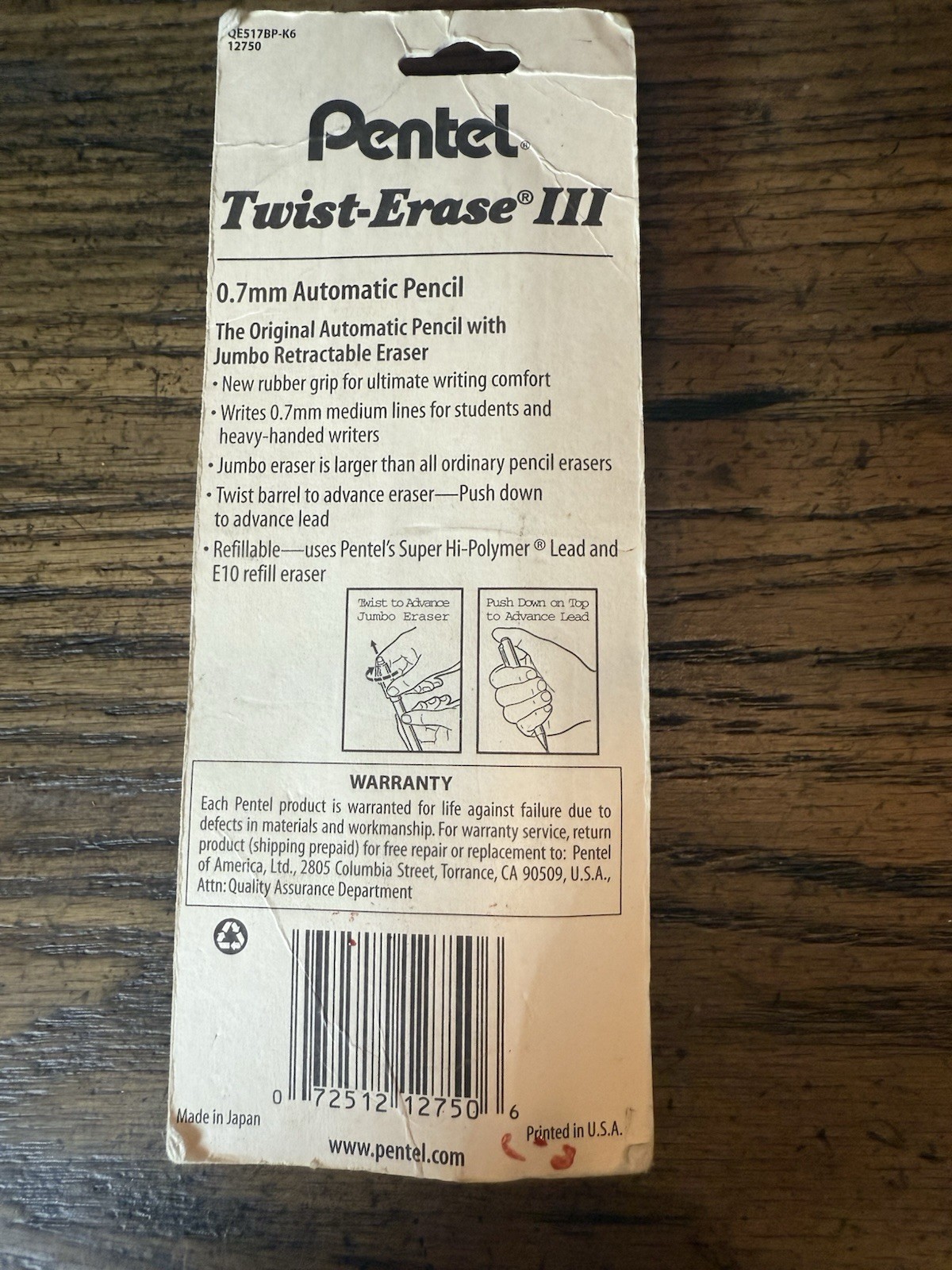 Stylish Twist-Erase III 0.7mm Pencil – Durable, Refillable, Perfect for Adults