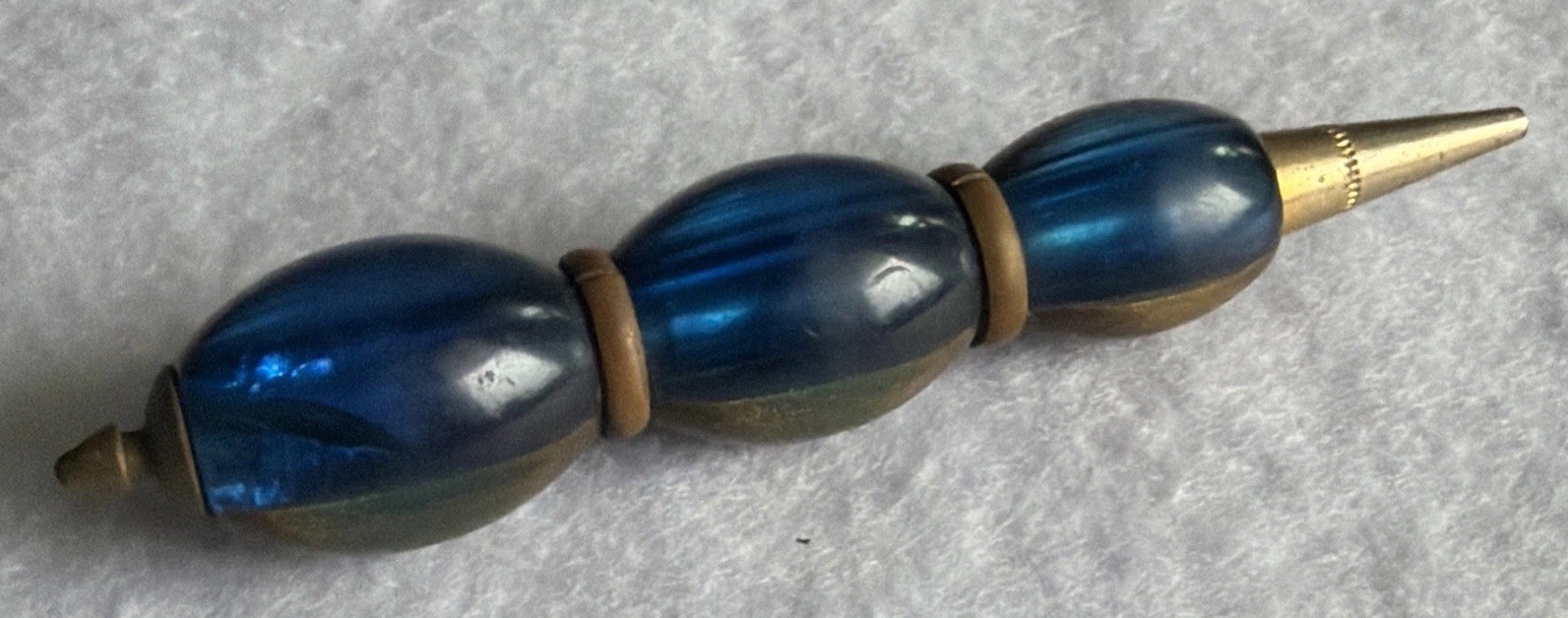 Gorgeous Gold Blue Vintage Mid Century Modern Beaded Mechanical Mini Pencil