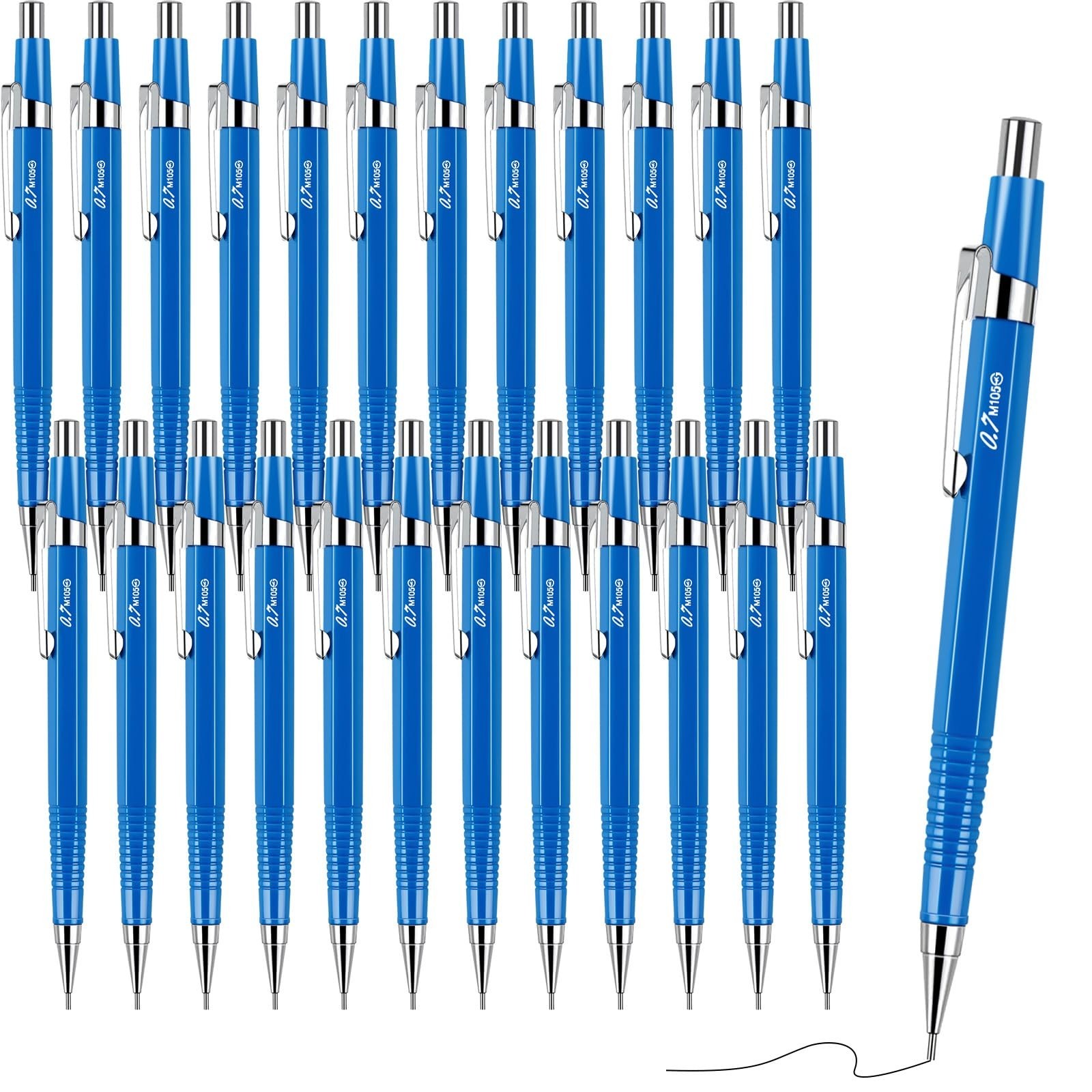 24 Pcs Retractable Mechanical Pencils 0.7mm – Metal Penpoint for Writing & Drawi
