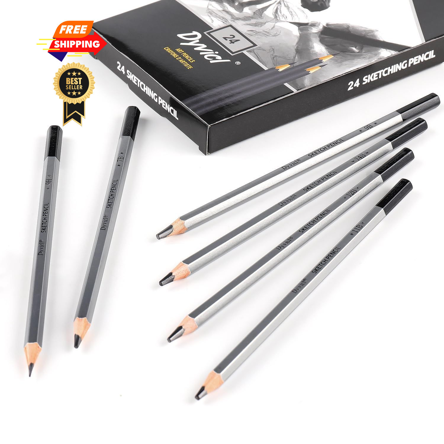 Dyvicl Professional Drawing Sketching Pencil Set – 1 Count (Pack of 24), Gray