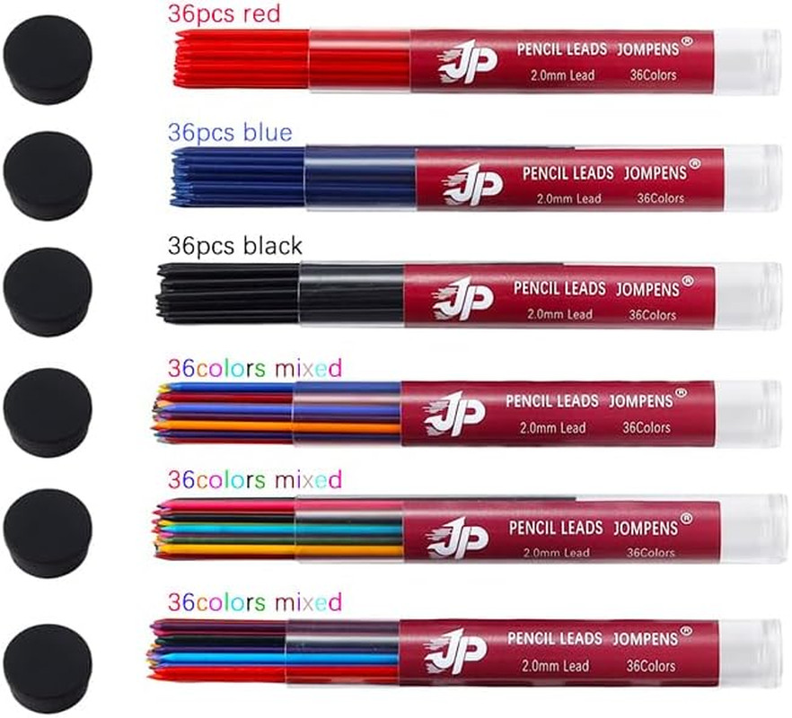 36-Pack 90 Mm 2.0Mm Mechanical Pencil Lead Refills in Assorted Colours/Black/Blu
