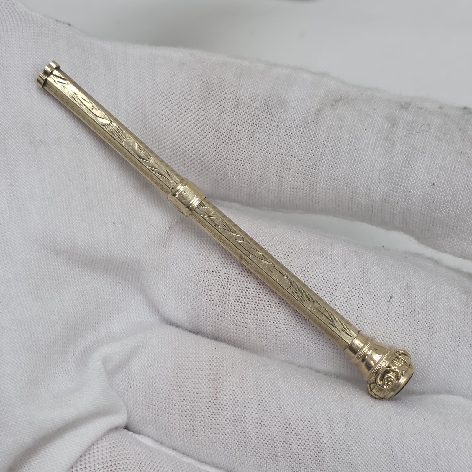 Victorian Gold Filled Mechanical Pencil Red Pink Jeweled Retractable Engraved