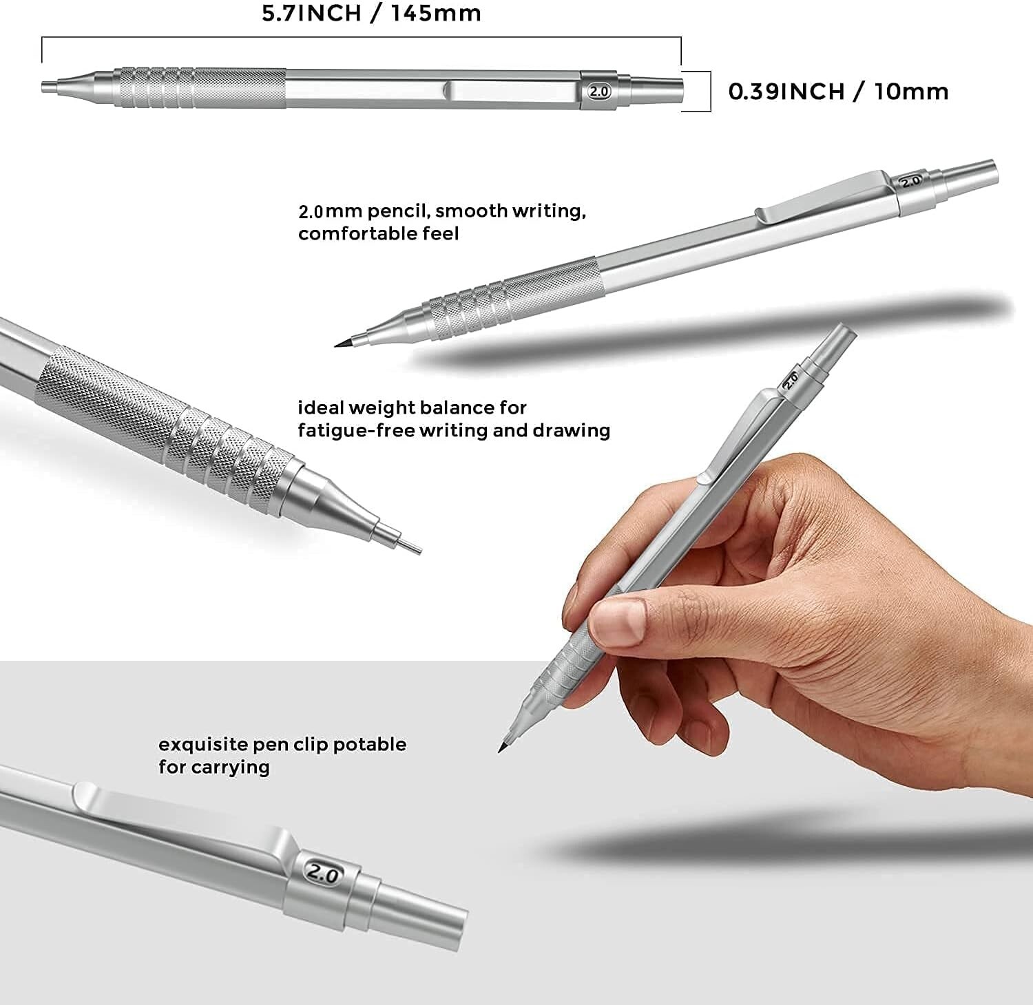Durable Metal Mechanical Pencil Set for Artists with 10 Refill Leads & Case