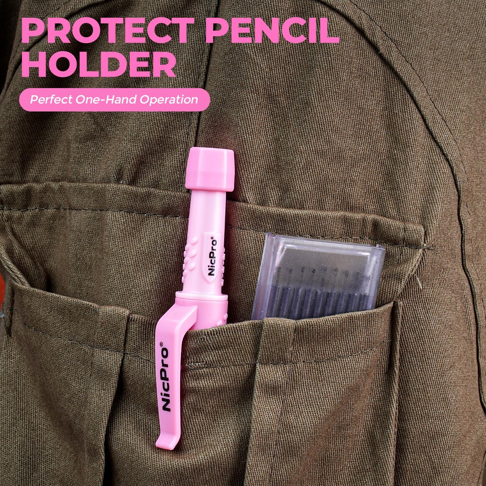 Nicpro CP3000 Carpenter Pencil with Sharpener, Construction Mechanical Pink