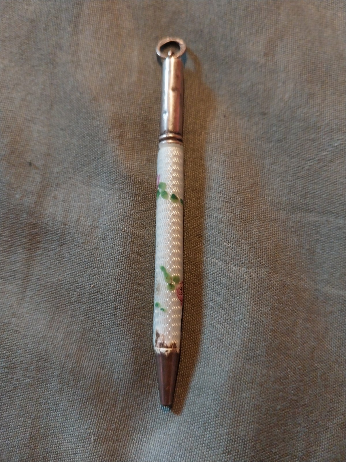 Vintage 1920s German Guilloche Enamel Sterling Silver Mechanical Chatelaine Rare