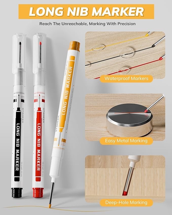 STAGEEK 3 Pack Carpenter Pencils with Sharpener, Mechanical Red/Black/Yellow