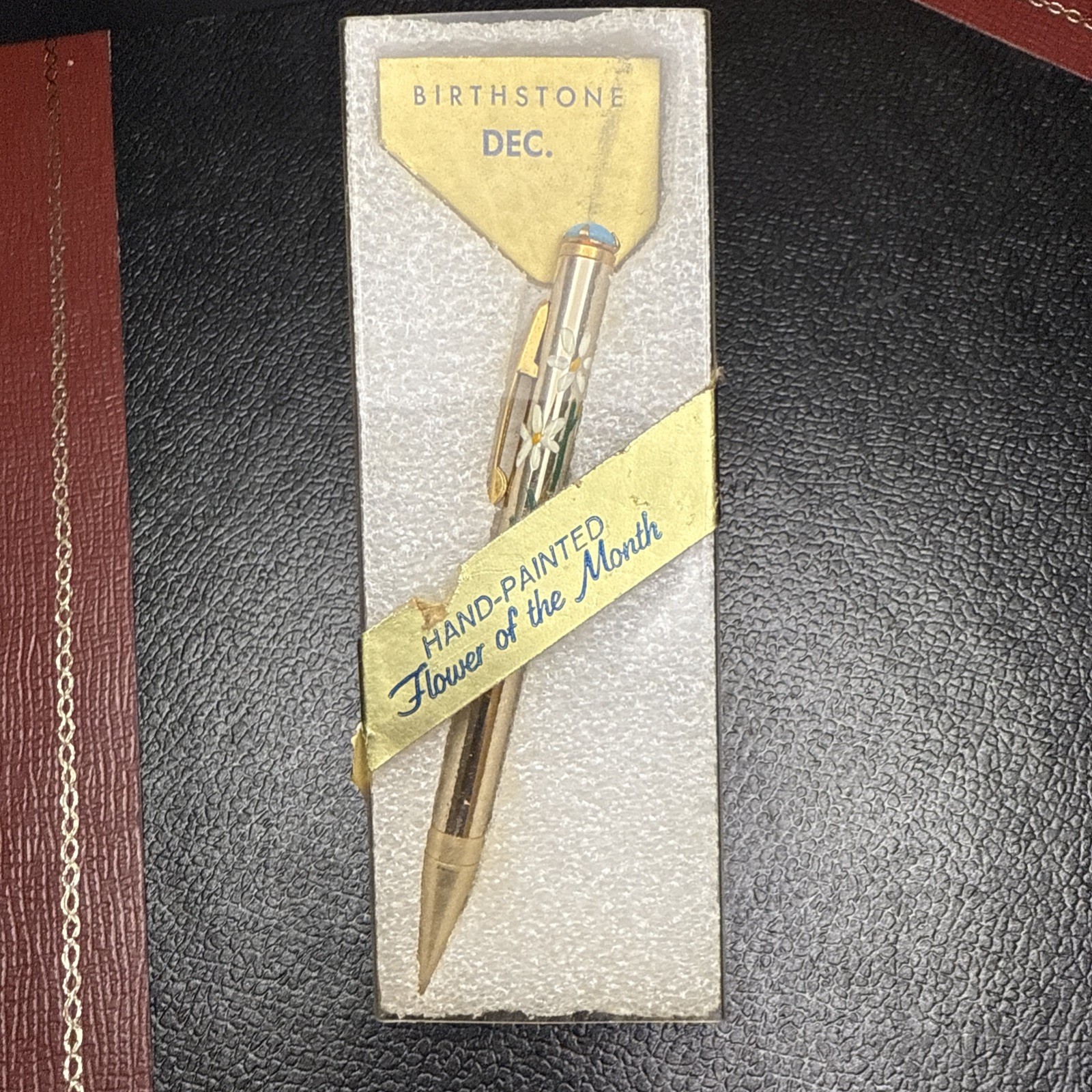 Vintage Handpainted Flower Of The Month gold Mechanical fine lead Pencil ASCOT