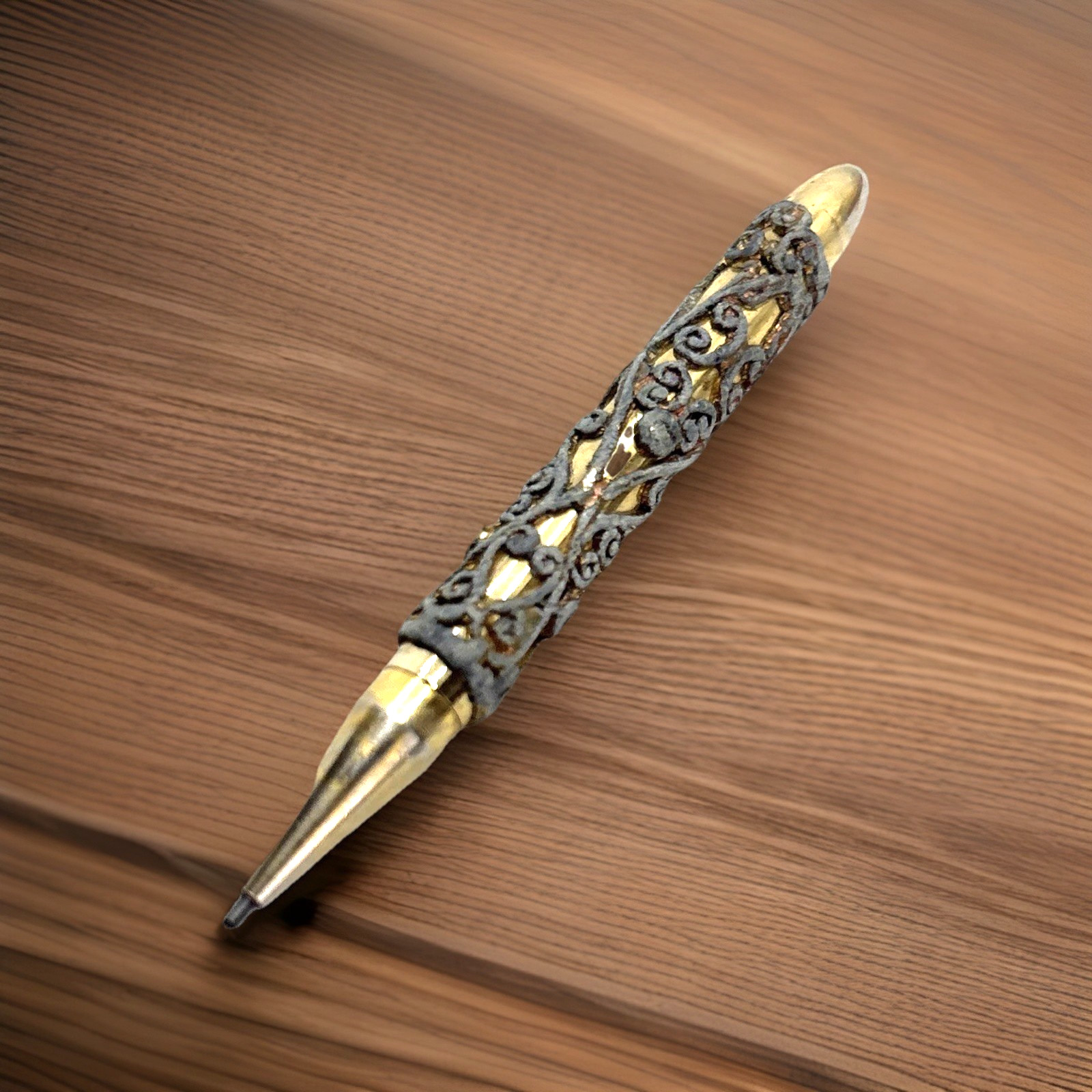 Vintage Gold Tone Filigree Mini Mechanical Pencil with Rhinestones 1950’s