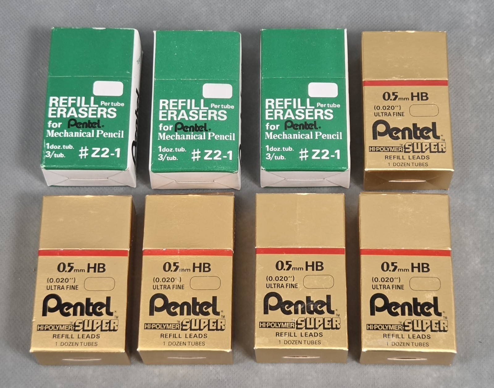PENTEL 0.5MM SUPER REFILL Lead C505-HB & REFILL ERASERS #Z2-1 NOS BOX Lot of 8