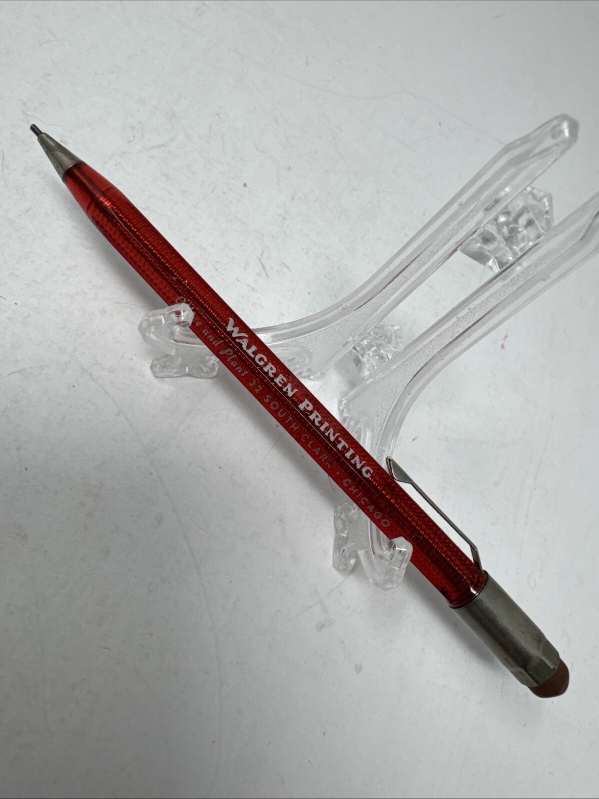 Vintage Scripto Clear Red Mechanical Advertising Pencil Walgren Printing Chicago