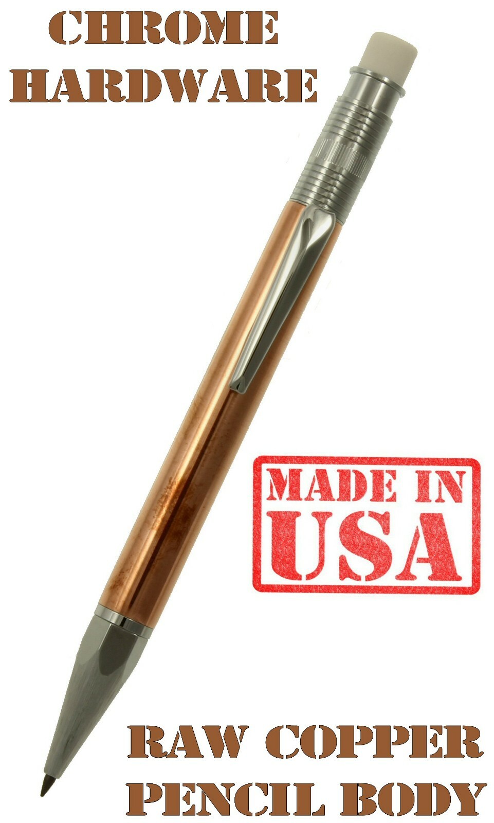 Throw Back Handcrafted 2mm Pencil in Chrome with Raw Copper Body / #347