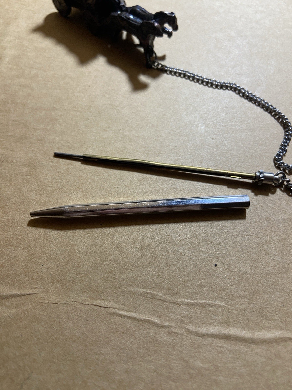 Vintage Cast Iron Horses & Wagon Vintage Twist Mechanical Pencil On Chain