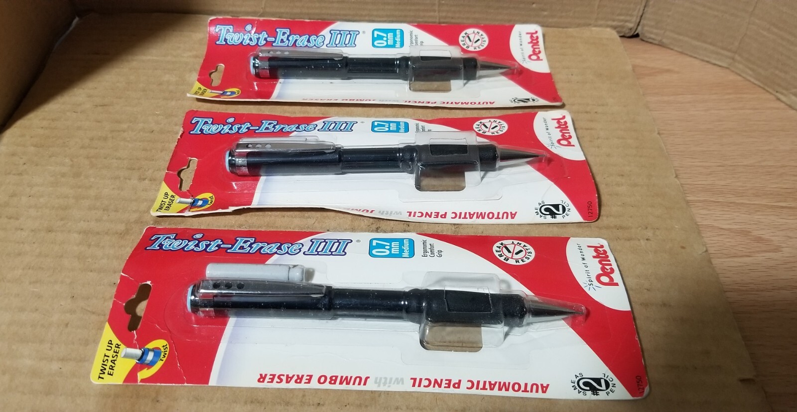 3PK Pentel Twist Erase III Automatic Pencil 0.7mm Black Barrels, NOS
