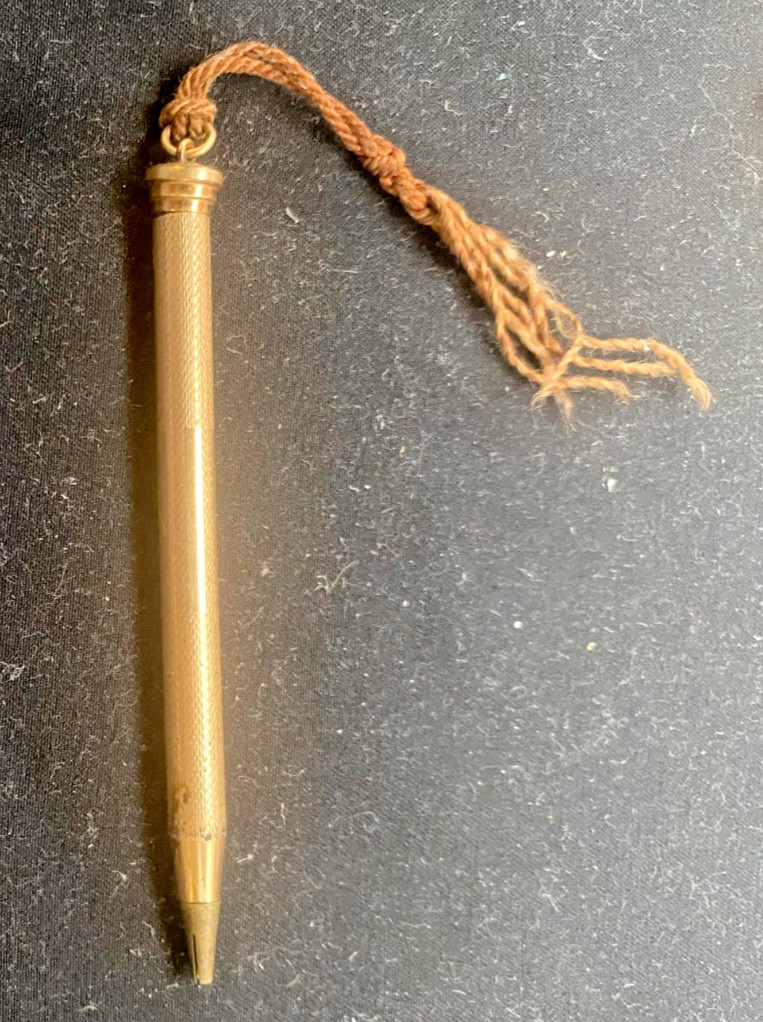 VTG FRENCH GOLD-PLATED MECHANICAL TWIST PENCIL, RING, NOT ENGRAVED c1930 g