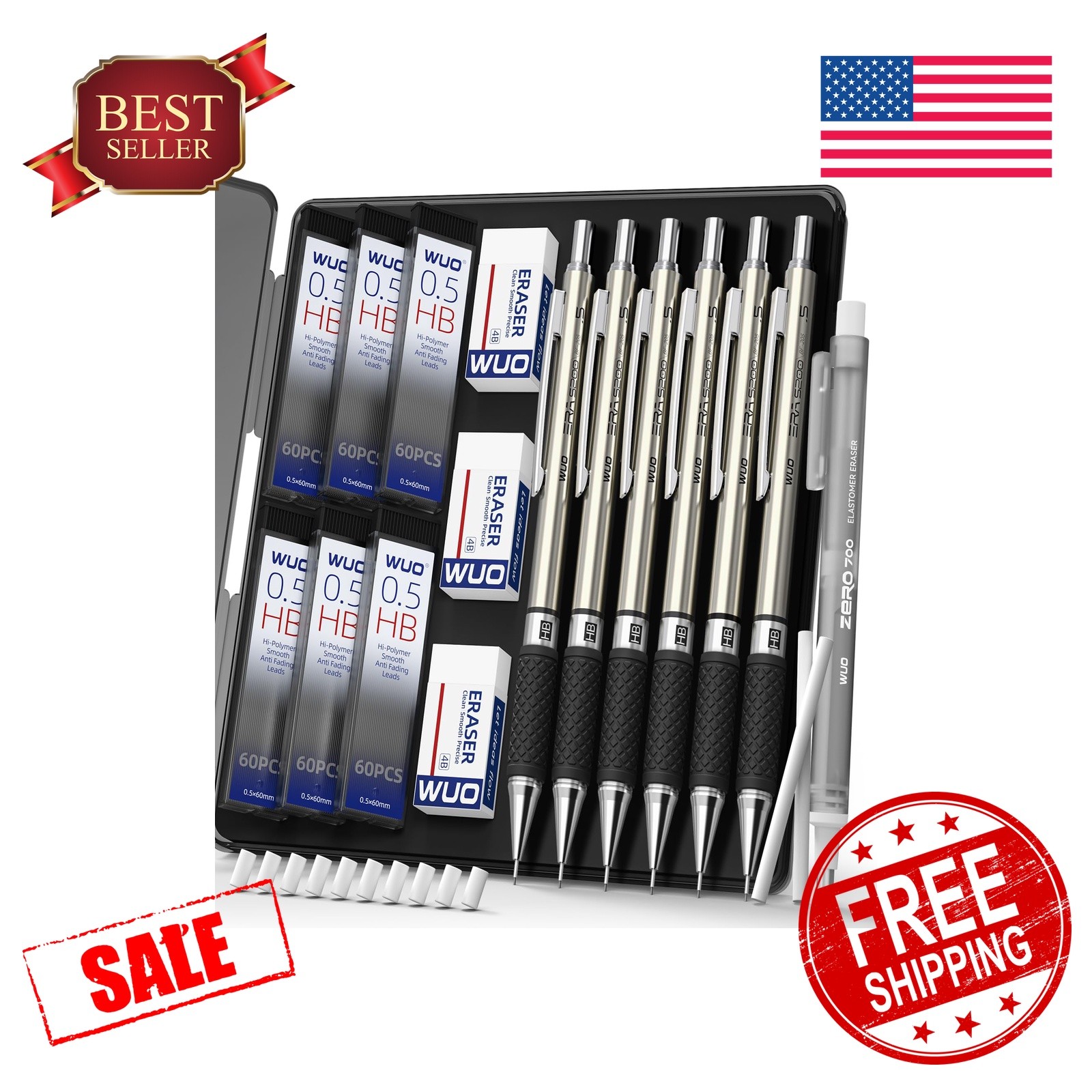WUO 6 Pack 0.5mm Mechanical Pencils Set