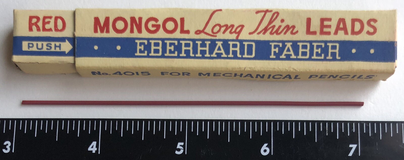 Vintage EBERHARD FABER Mongol RED Mechanical Pencil Lead 1.18mm 4″ NOS 6pk USA