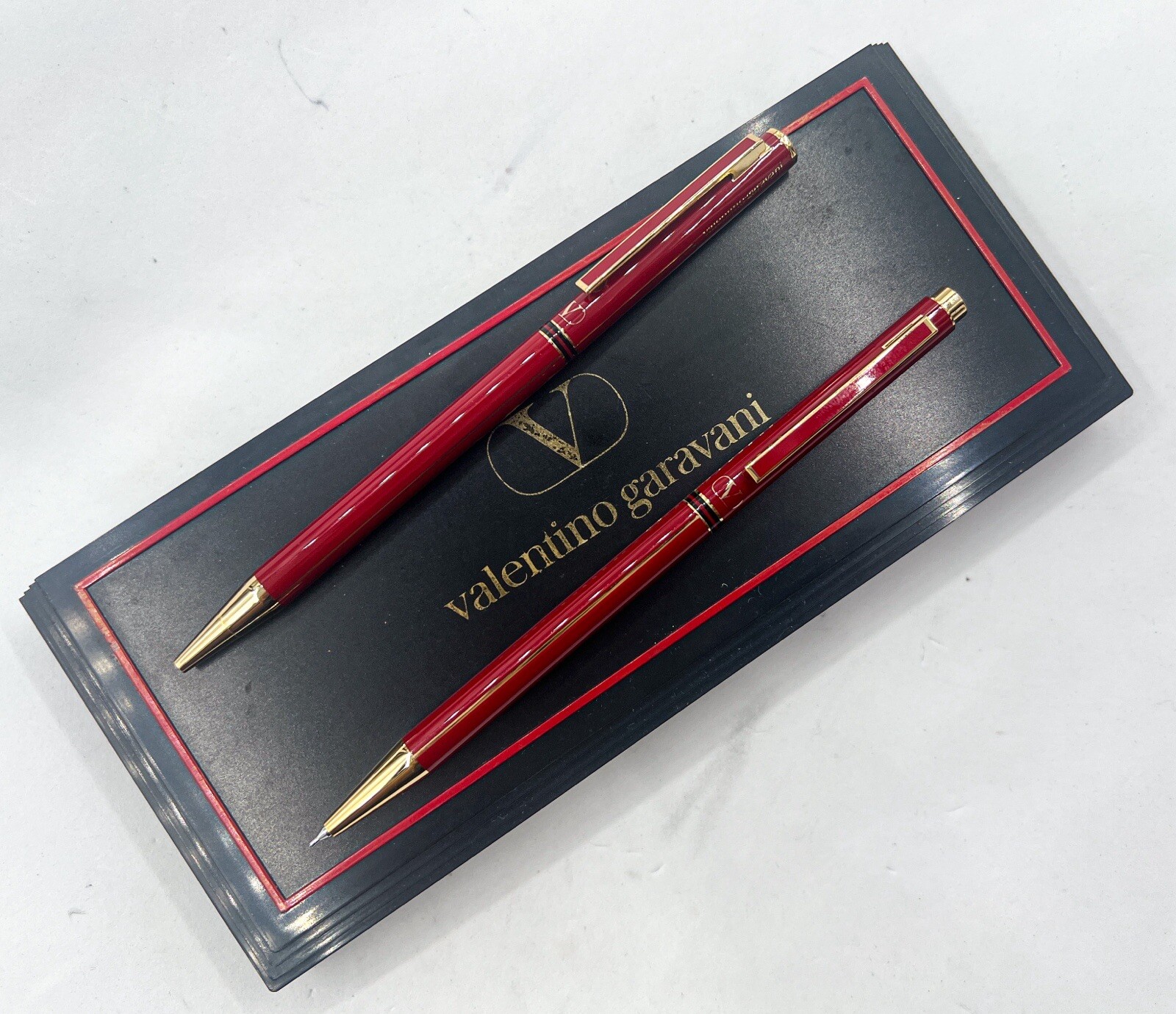 NOS Mitsubishi Made Valentino mechanical pencil Ballpoint Pen Set 22k Gold Plate