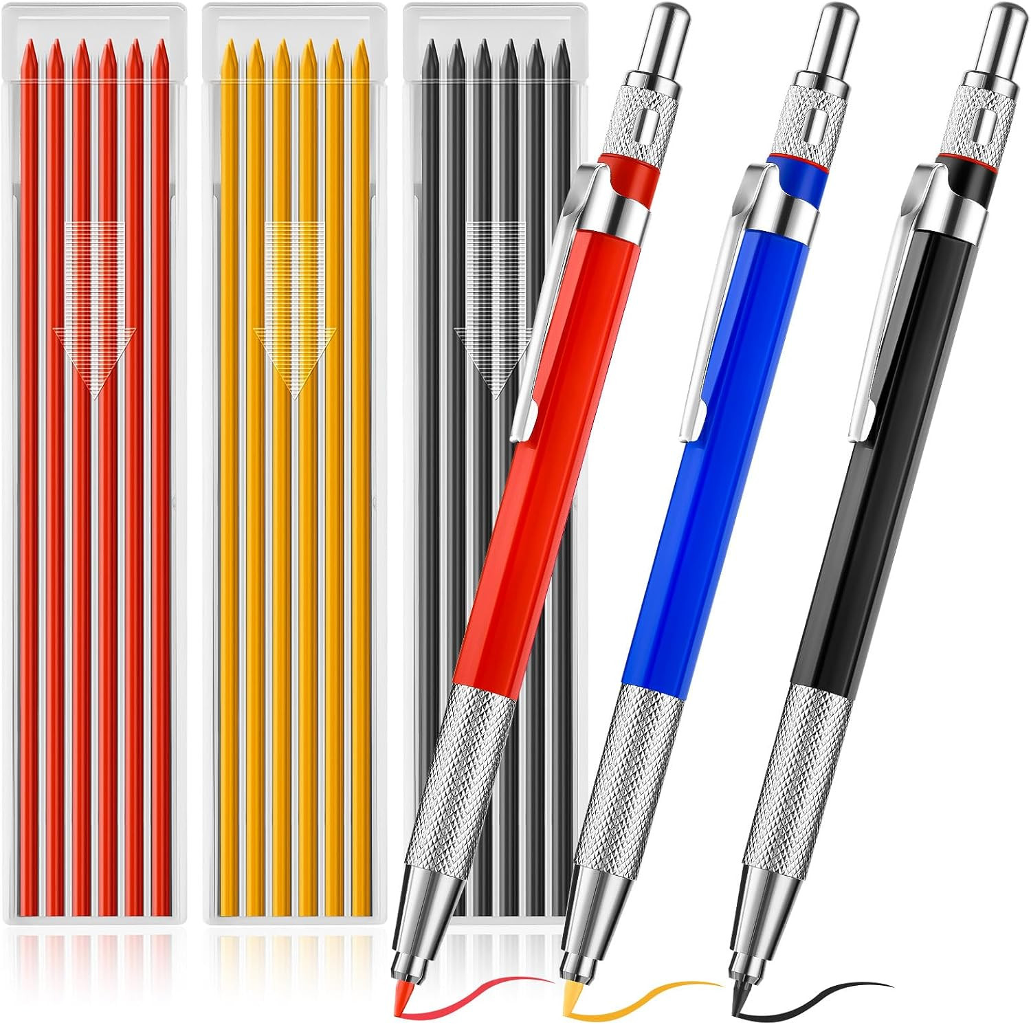 3 Pcs Welders Pencil with 36 Pcs Silver round Refills, Welders Pencil for Metal,